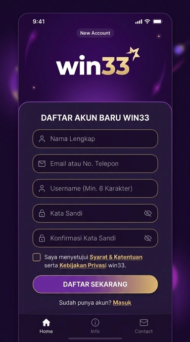 Tampilan halaman daftar win33
